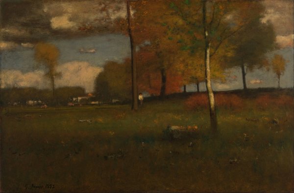 Near the Village, October  by George Inness - Hand-Painted Oil Painting Reproduction