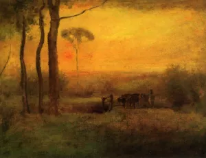 Pastoral Landscape at Sunset by George Inness - Oil Painting Reproduction