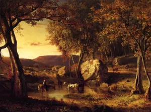 Summer Days, Cattle Drinking Late Summer, Early Autumn by George Inness - Oil Painting Reproduction