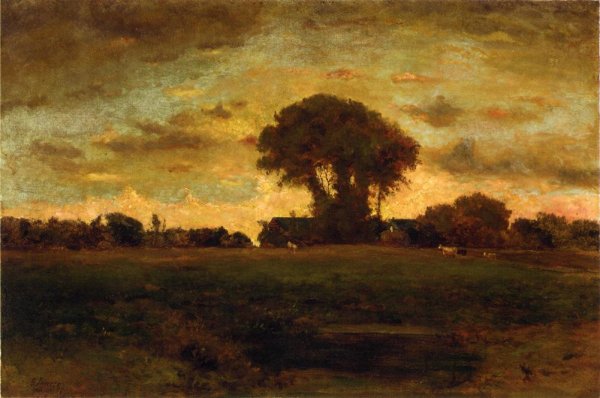 Main Product Photo of Sunset on a Meadow Painting by George Inness