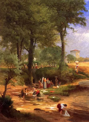 Washing Day near Perugia also known as Italian Washerwomen by George Inness Oil Painting