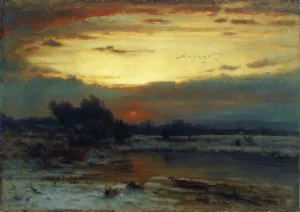 Winter, Close of Day also known as A Winter Day by George Inness - Oil Painting Reproduction