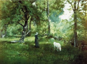 Woman with Calf Oil painting by George Inness