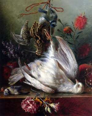 A Still Life With Birds, Carnations, Lilacs, Apples And A Pomegranate by George Jacobus Johannes Van Os Oil Painting