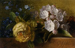 Flowers on a Ledge by George Jacobus Johannes Van Os - Oil Painting Reproduction