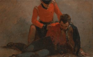 A Highlander, Black Watch attending a General of Hussars, possibly Lord Uxbridge by George Jones Oil Painting