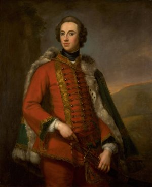 Portrait Of Walter Smythe, Three-Quarter-Length, Wearing Uniform With A Fur-Lined Green Cloak by George Knapton Oil Painting