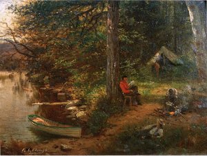 Camping Out in the Adirondacks by George Lafayette Clough Oil Painting