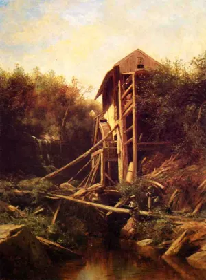 Fishing by the Old Mill by George Lafayette Clough Oil Painting