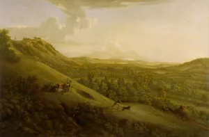 Box Hill, Surrey, with Dorking in the distance by George Lambert Oil Painting