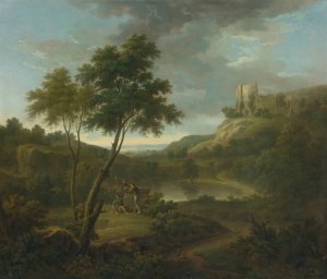 Capriccio With A Classical Sarcophogus And Possibly Beeston Castle, Chesire by George Lambert Oil Painting