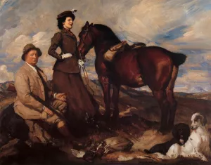 Miss Alison Preston and John Proctor on Mearbeck Moor by George Lambert - Oil Painting Reproduction