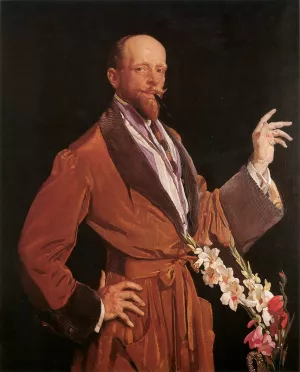 Self-Portrait with Gladioli painting by George Lambert