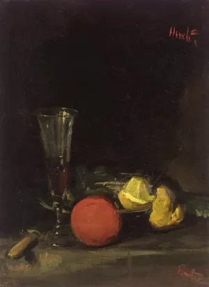 Still Life Of Fruit And A Wine Glass by George Leslie Hunter Oil Painting