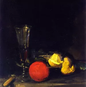 Still Life of Fruit and a Wine Glass Oil painting by George Leslie Hunter
