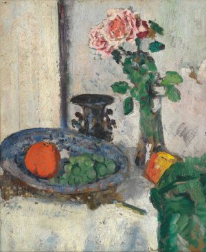 Still Life With Fruit And Roses by George Leslie Hunter Oil Painting