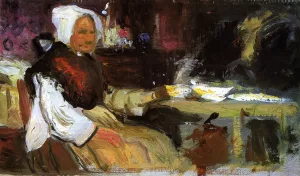 Woman in an Interior painting by George Leslie Hunter