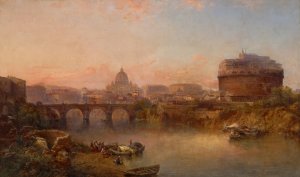 Sunset on the Tiber, Rome by George Loring Brown Oil Painting