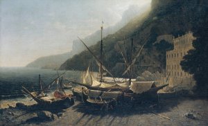 View at Amalfi, Bay of Salerno by George Loring Brown Oil Painting