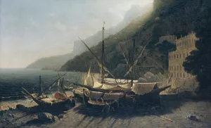 View at Amalfi, Bay of Salerno by George Loring Brown Oil Painting