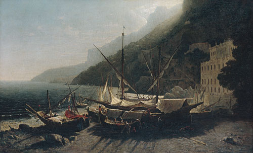 View at Amalfi, Bay of Salerno by George Loring Brown - Hand-Painted Oil Painting Reproduction