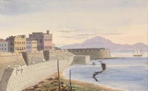 The King's Bastion, the Club House Hotel, Gibraltar by George Lothian Hall Oil Painting