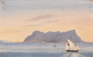 The Rock of Gibraltar from Algeciras Oil painting by George Lothian Hall