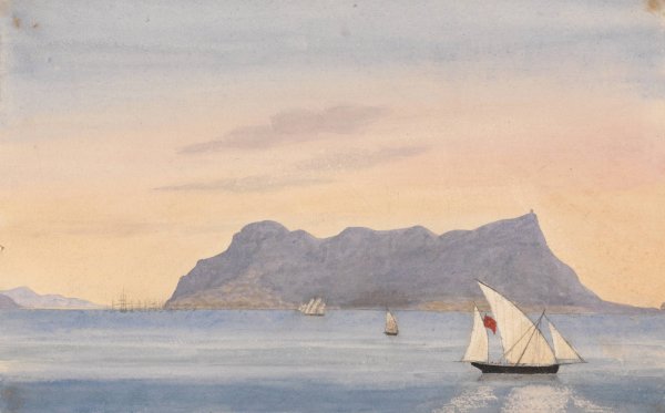 The Rock of Gibraltar from Algeciras  by George Lothian Hall - Hand-Painted Oil Painting Reproduction