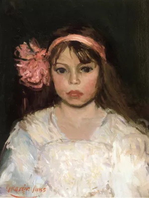 Girl with Pink Ribbon painting by George Luks