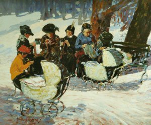 Knitting for the Soldiers; High Bridge Park by George Luks Oil Painting