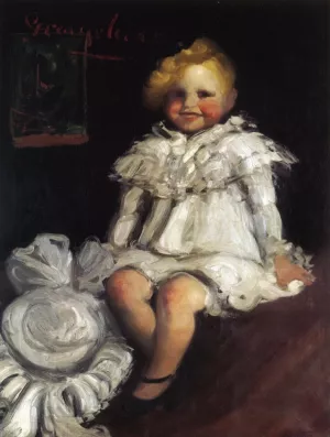 Little Lore with Her Hat by George Luks Oil Painting