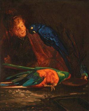 Woman with Macaws by George Luks Oil Painting