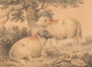 A Ram and Ewe in a Landscape by George Morland Oil Painting