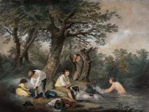 Boys Bathing by George Morland Oil Painting