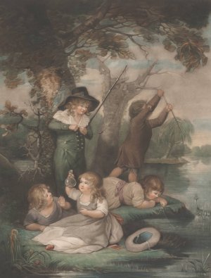 Children Fishing by George Morland Oil Painting