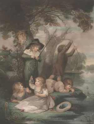 Children Fishing by George Morland Oil Painting
