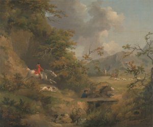 Foxhunting in Hilly Country by George Morland Oil Painting
