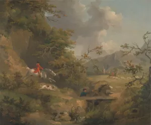 Foxhunting in Hilly Country by George Morland Oil Painting