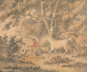 Landscape with Horses, Farmer and Dog by George Morland Oil Painting