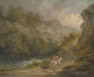 Rocky Landscape with Two Men on a Horse by George Morland Oil Painting