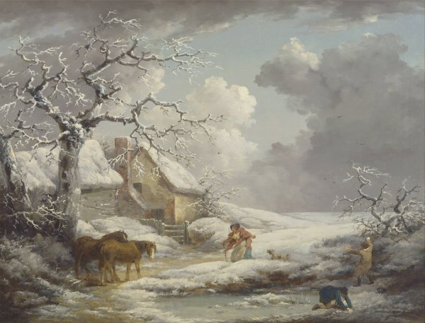 Winter Landscape by George Morland - Hand-Painted Oil Painting Reproduction
