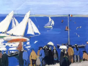 Yachting, Cote d'Azur by George Oberteuffer Oil Painting
