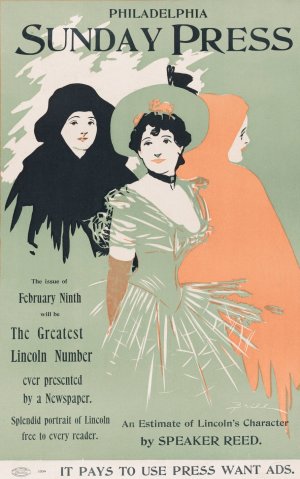 Advertisement for Philadelphia Sunday Press; Ferbuary 9, 1896 Oil painting by George Reiter Brill