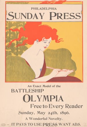 An exact model of the battleship Olympia free to every reader, Sunday , May 24th, 1896 Oil painting by George Reiter Brill
