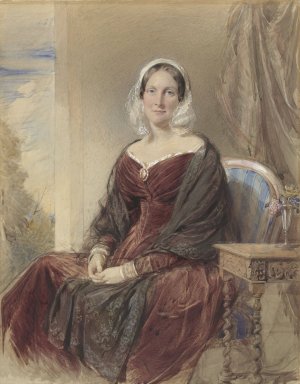 Portret van een zittende dame bij een doorkijk naar buiten by George Richmond Oil Painting