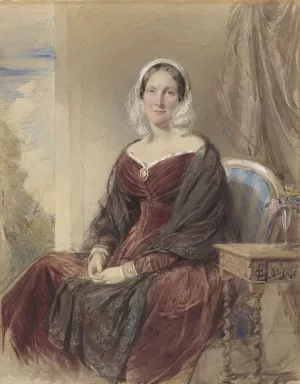 Portret van een zittende dame bij een doorkijk naar buiten by George Richmond Oil Painting
