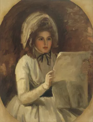 Lady Hamilton as 'Serena' Reading a Newspaper by George Romney Oil Painting