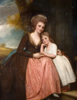 Portrait Of Mrs Bracebridge And Her Daughter Mary by George Romney Oil Painting