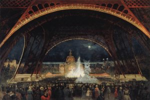 Fete de nuit a l'Exposition universelle de 1889, sous la tour Eiffel Oil painting by George Roux