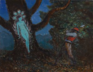 The Woodchopper And The Tree Spirit by George Russell Oil Painting